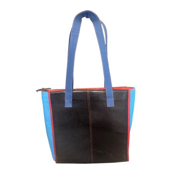 Hayes Sustainable One of a Kind Leather Tote Bag Purse Colorful Patchwork Artsy - Picture 2 of 12